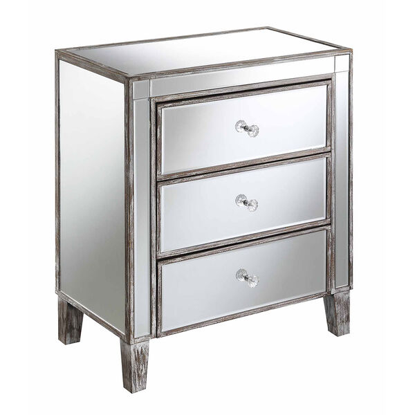 Gold Coast Large 3 Drawer Mirrored End Table in Weathered Grey, image 1