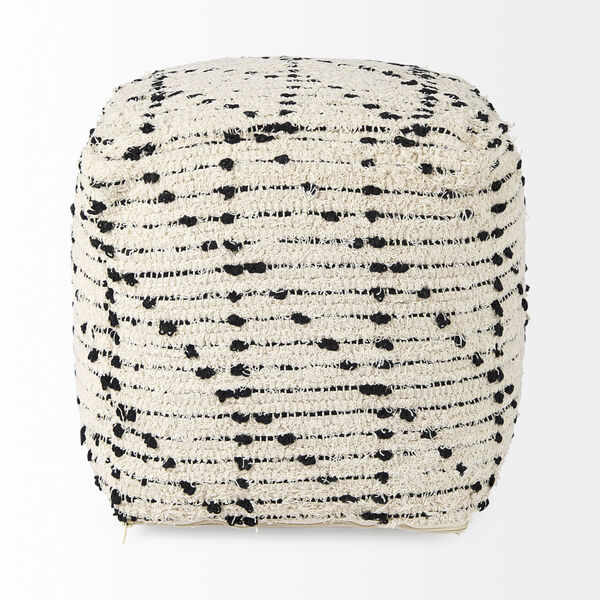 Aarohi Cream and Black Patterned Pouf, image 2
