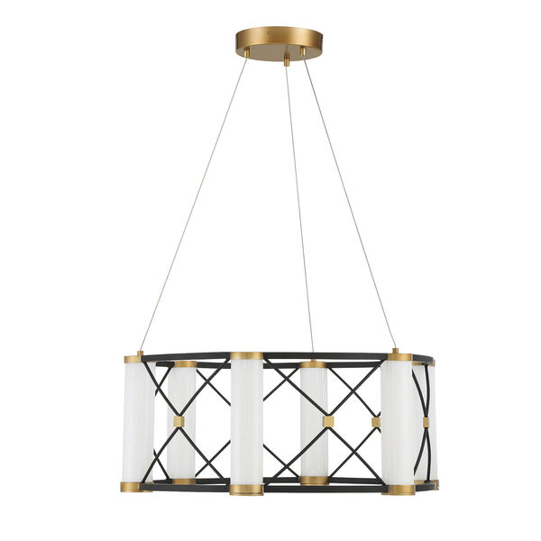 Aries Matte Black and Burnished Brass Six-Light Integrated LED Pendant, image 2