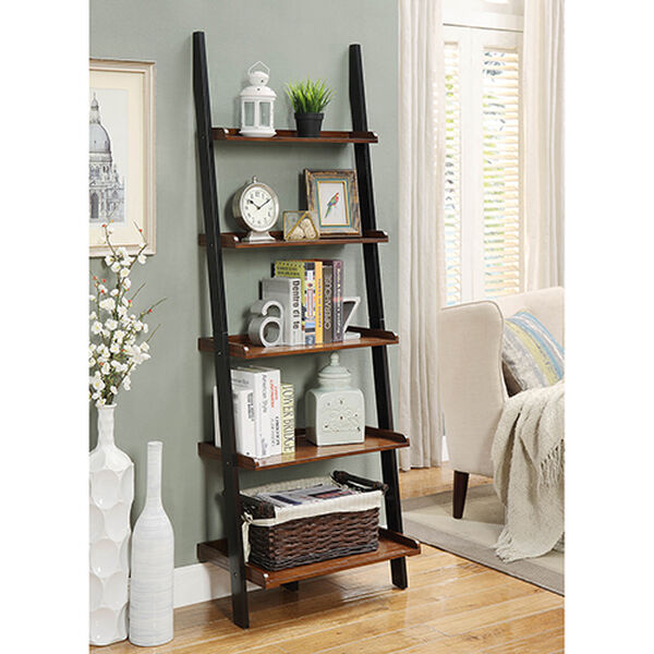 French Country Dark Walnut Bookshelf Ladder, image 1