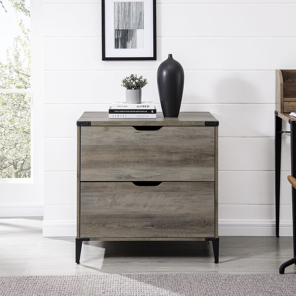 Angle Iron Grey Wash Filing Cabinet with Two Drawer, image 4
