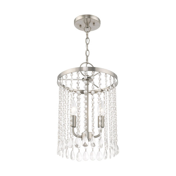 Elizabeth Brushed Nickel 11-Inch Two-Light Mini Pendant with Clear Crystals, image 4