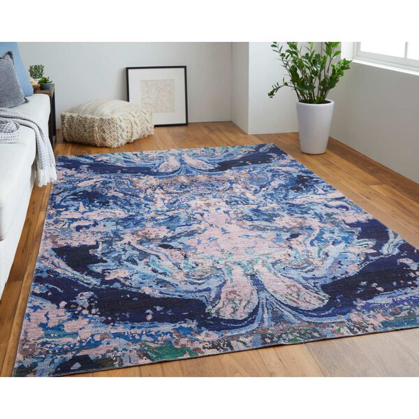 Mathis Casual Abstract Blue Pink Tan Area Rug, image 2