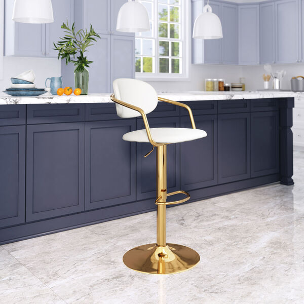 Gusto White and Gold Bar Stool, image 2