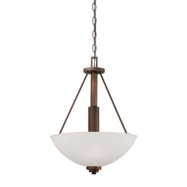 Durham Rubbed Bronze 16-Inch Three-Light Pendant with Etched White Glass, image 1