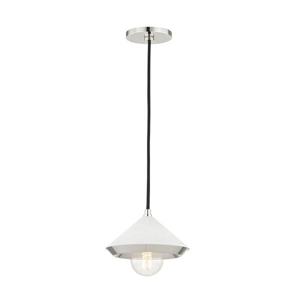 Marnie Polished Nickel 8-Inch One-Light Mini Pendant with White Shade, image 1