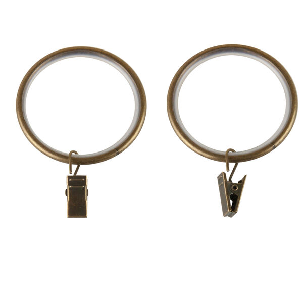 Antique Brass Noise-Canceling Curtain Rings with Clip, Set of 10, image 2