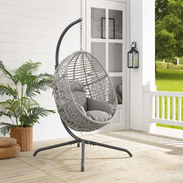 Lorelei Gray Light Gray Indoor Outdoor Wicker Hanging Egg Chair, image 2