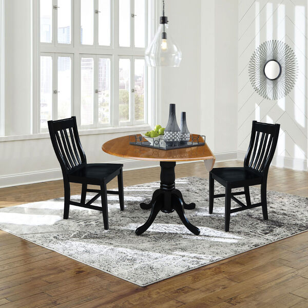 Black and Cherry 42-Inch Dual Drop Leaf Dining Table with Black Two Slat Back Dining Chair, Three-Piece, image 4