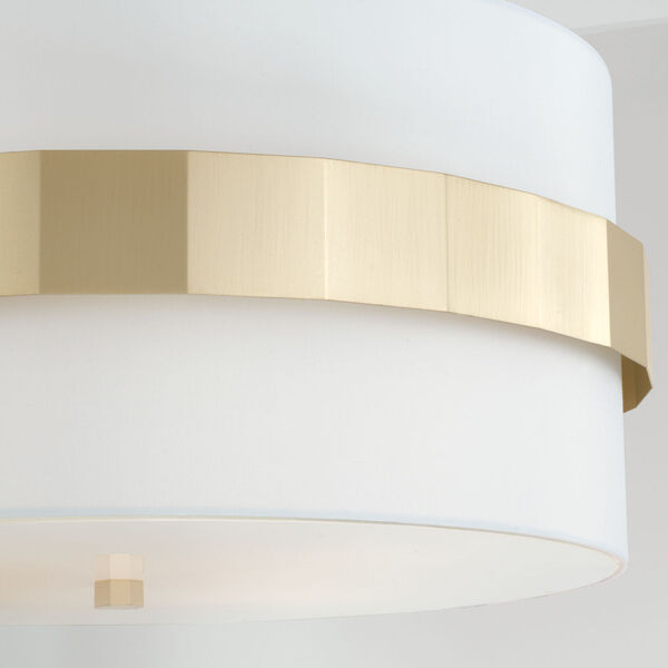 Sutton Soft Gold Four-Light Drum Pendant with White Fabric Shade and Frosted Glass Diffuser, image 3