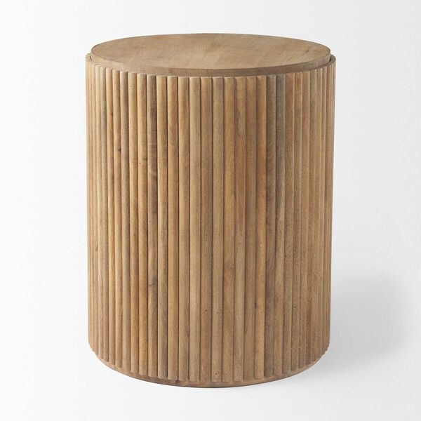 Terra Light Brown Wood Fluted Round Side Table, image 2