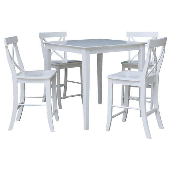 White 36-Inch Counter Height Dining Table with Four X-Back Stool, Set of Five, image 2