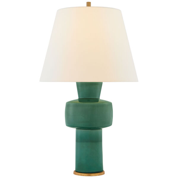Eerdmans Medium Table Lamp in Celtic Green Crackle with Linen Shade by Christopher Spitzmiller, image 1