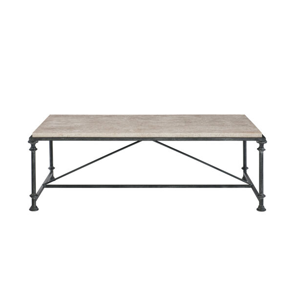 Freestanding Occasional Antique Silver and Travertine Stone 57-Inch Cocktail Table, image 3