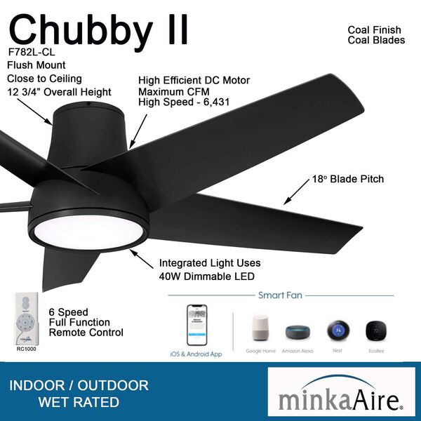 Chubby II 58-Inch Integrated LED Outdoor Ceiling Fan with Wi-Fi, image 4