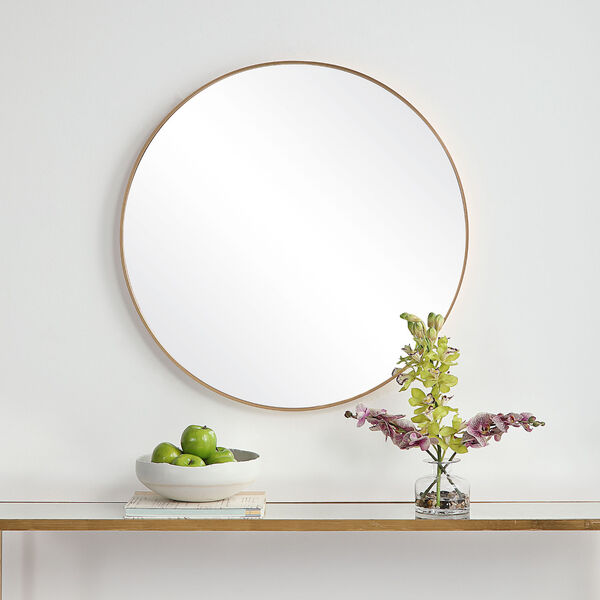 Linden Brushed Gold 24-inch Round Wall Mirror, image 3