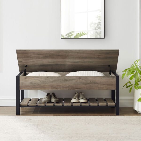 48-Inch Open-Top Storage Bench with Shoe Shelf  - Gray Wash, image 7