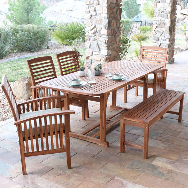 6-Piece Brown Acacia Patio Dining Set with Cushions, image 1