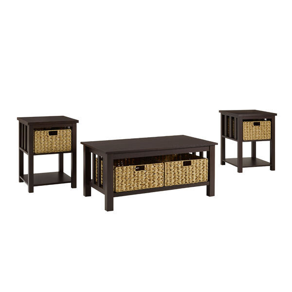 Espresso Storage Coffee Table and Side Table Set, 3-Piece, image 1
