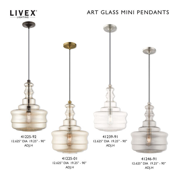 Art Glass Mini Pendants Antique Brass 13-Inch One-Light Mini Pendant with Champagne Glass, image 5