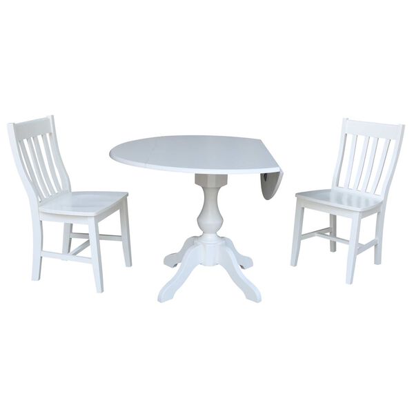 White 30-Inch High Round Pedestal Drop Leaf Table with Chairs, 3-Piece, image 3