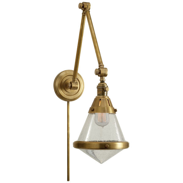Gale Library Wall Light in Hand-Rubbed Antique Brass with Seeded Glass by Thomas O'Brien, image 1