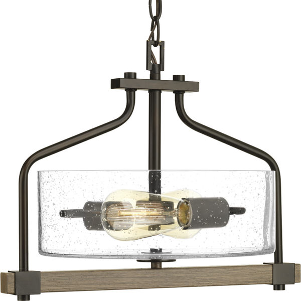 P350059-020: Barnes Mill Antique Bronze Two-Light Semi Flush Mount with Clear Seeded Glass, image 3