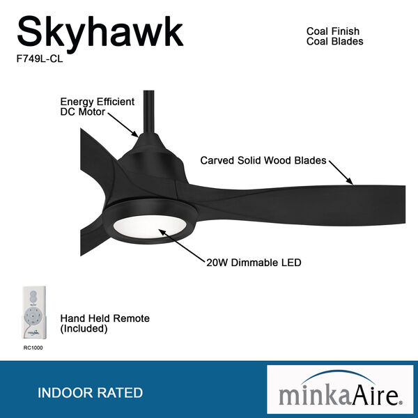 Skyhawk Coal 60-Inch LED Ceiling Fan, image 3