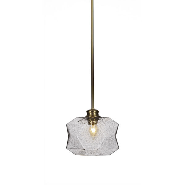 Rocklin New Age Brass One-Light 8-Inch Stem Hung Mini Pendant with Smoke Glass, image 1