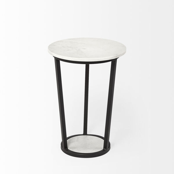 Bombola I White and Black Round Marble Top End Table, image 2