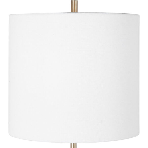 Eloise Gray and Brushed Light Brass One-Light Table Lamp with Round Hardback Shade and Linning Background, image 6