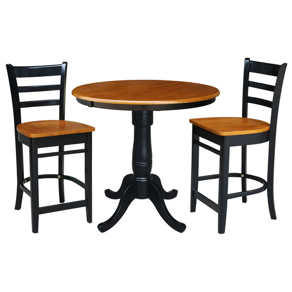 Black and Cherry 36-Inch Round Counter Height Extension Dining Table with Two Counter Stool, Three-Piece, image 2