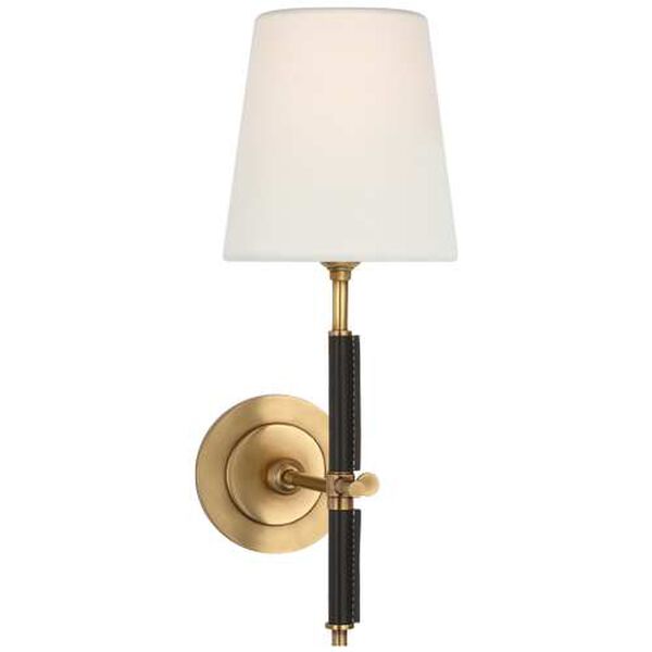 Bryant Antique Brass and Chocolate One-Light Wall Sconce with Linen Shade by Thomas O'Brien, image 1