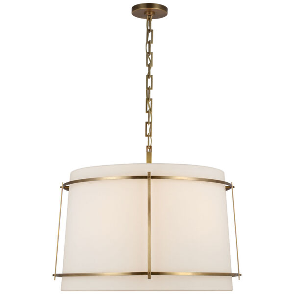 Callaway Large Hanging Shade in Hand-Rubbed Antique Brass with Linen Shade and Frosted Acrylic Diffuser by Carrier and Company, image 1