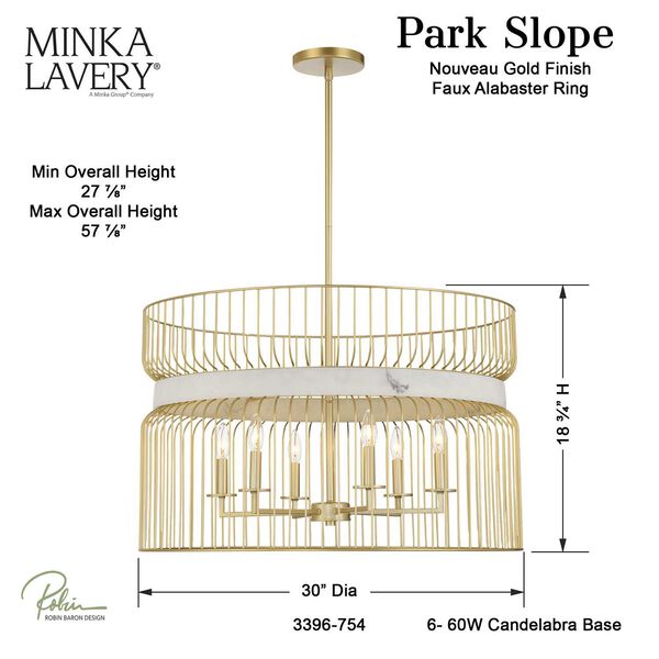Park Slope Nouveau Gold Six-Light Pendant, image 3