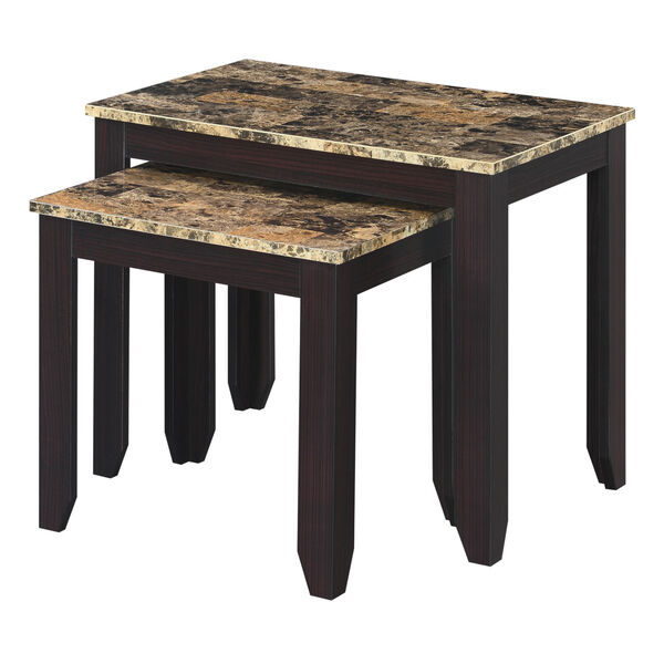 Baja Faux Brown Marble and Espresso Nesting End Tables, image 1