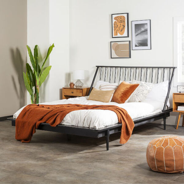 Black Wood Queen Spindle Bed, image 1