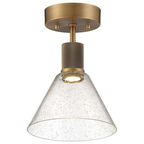 Port Nine Brass-Antique and Satin Outdoor Intergrated LED Semi-Flush with Clear Glass, image 1
