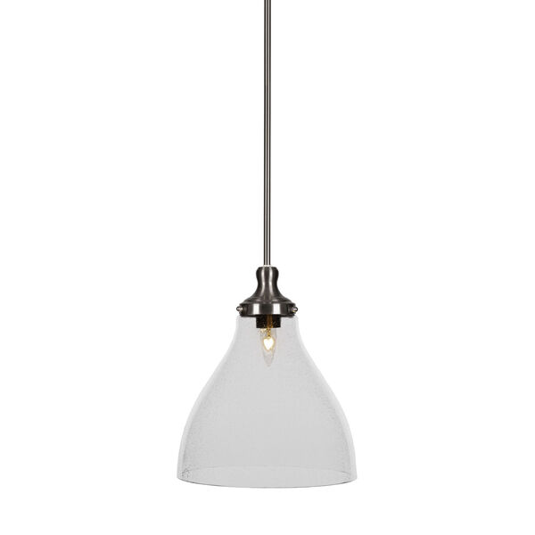 Juno Brushed Nickel One-Light 14-Inch Stem Hung Pendant with Clear Bubble Glass, image 1