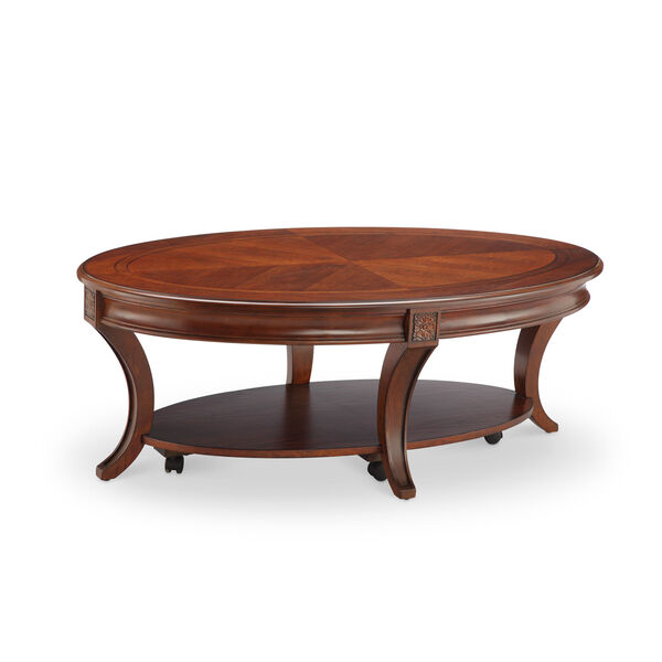 Winslet Oval Cocktail Table with Casters in Cherry, image 1