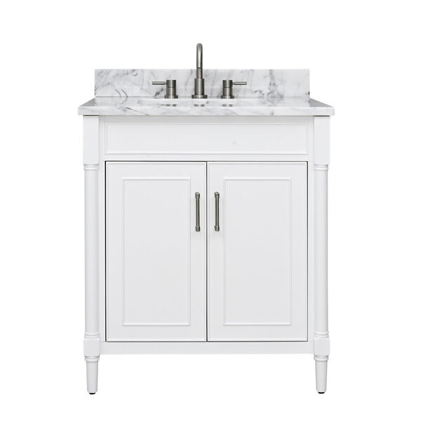 Bristol White 31-Inch Vanity Set with Carrara White Marble Top, image 1