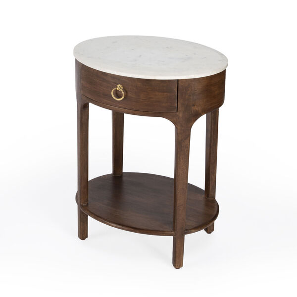 Ellen Brown and White Nightstand with Marble Top, image 1