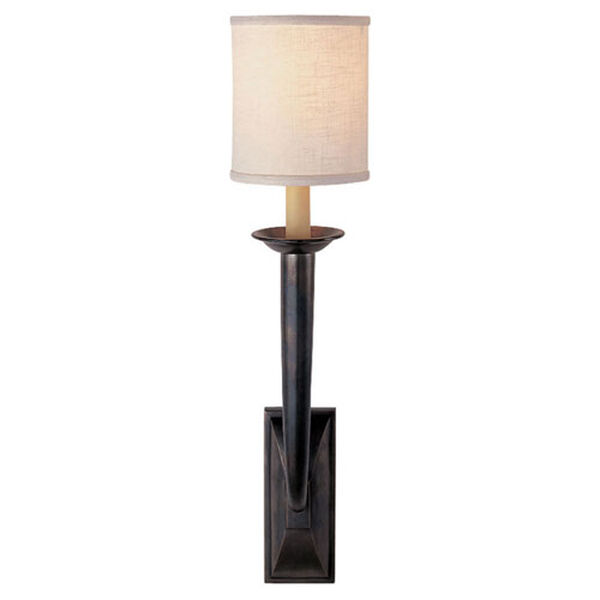 French Deco Horn Sconce in Bronze with Linen Shade by Studio VC, image 1