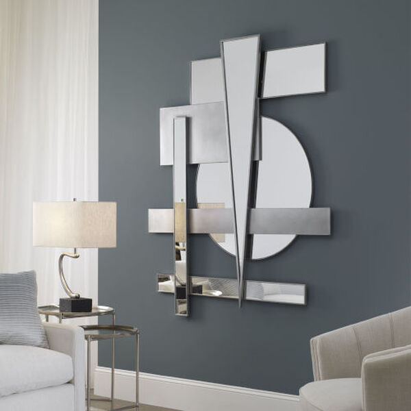 Wedge Brushed Nickel Mirrored Modern Wall Decor, image 1
