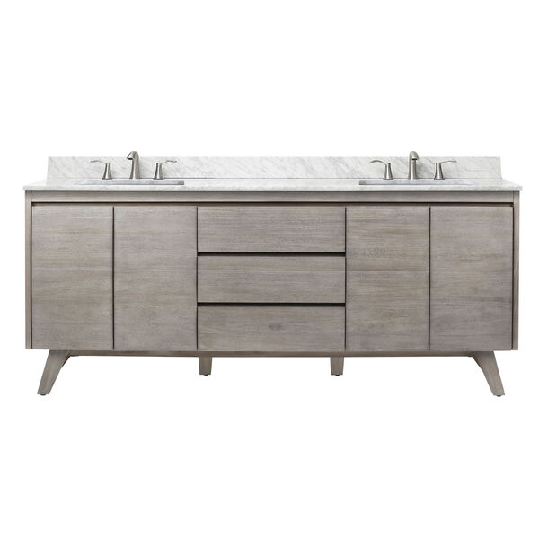 Coventry 73 inch Vanity in Gray Teak with Carrara White Top, image 1