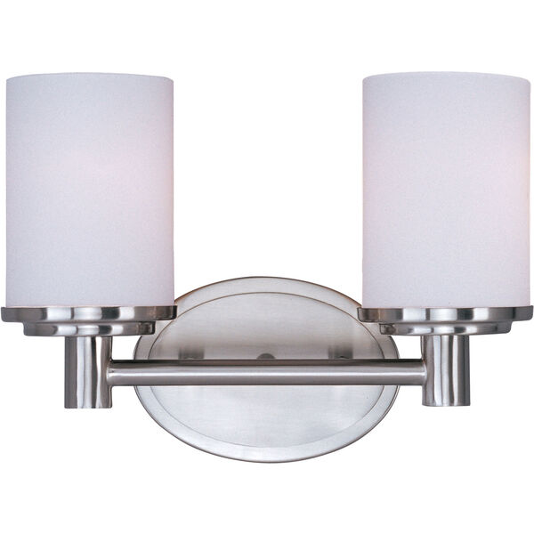 Cylinder Satin Nickel Two-Light Bath Light with Satin White Glass, image 1