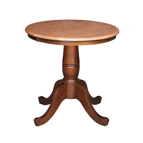30-Inch Tall, 30-Inch Round Top Cinnamon and Espresso Pedestal Dining Table, image 1