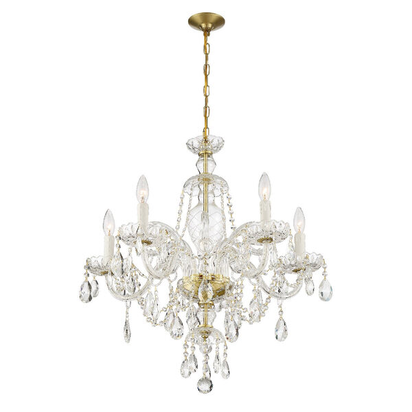 Candace Polished Brass 25-Inch Five-Light Hand Cut Crystal Chandelier, image 2