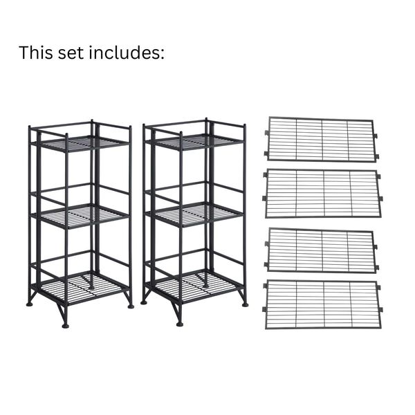 Xtra Storage Black Three-Tier Folding Metal Shelves with Set of Three Extension Shelves, image 5