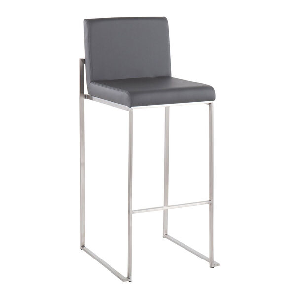 Fuji Stainless Steel and Grey High Back Bar Stool, Set of 2, image 1